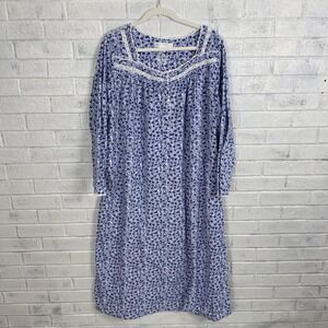 Eileen West Super Soft Midi Nightgown Womens Size L Blue Ditsy Floral Cozy Sleep